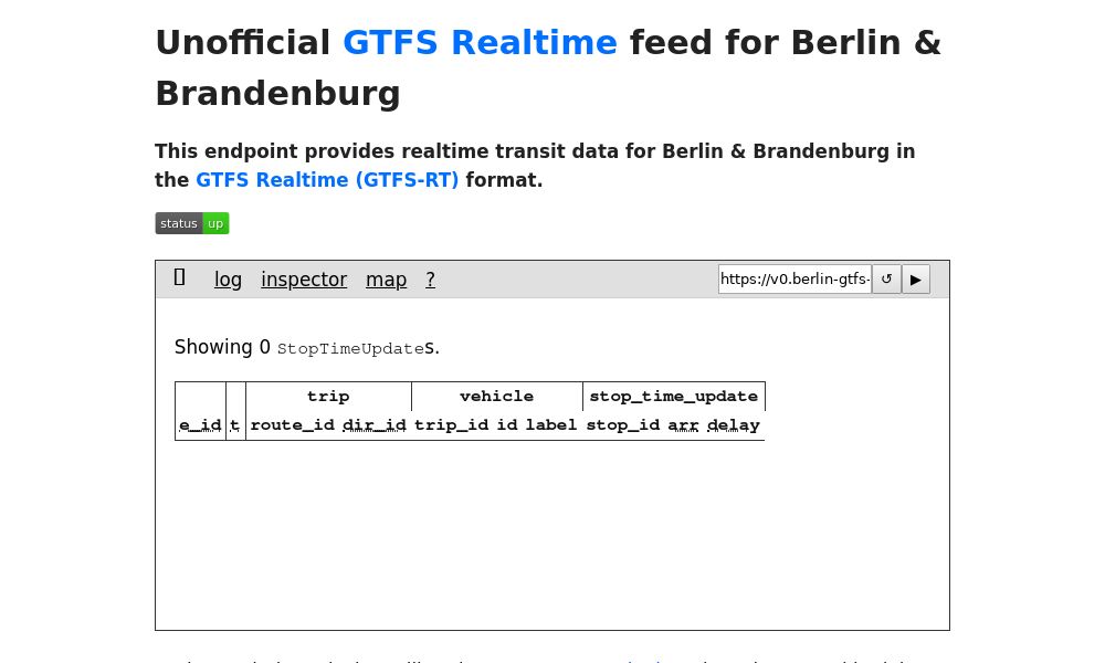 Screenshot of GTFS Realtime Feed