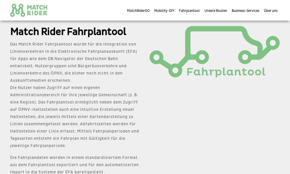 Screenshot of Match Rider Fahrplantool