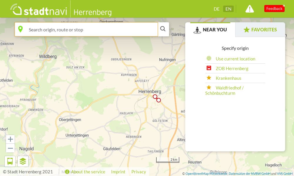 Screenshot of stadtnavi Herrenberg