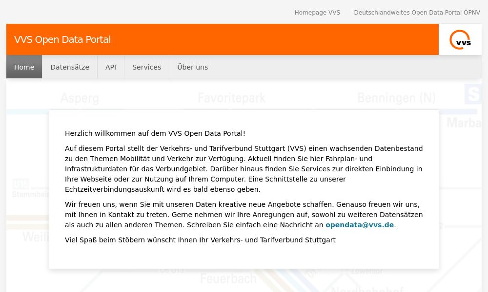 Screenshot of VVS Open Data Portal